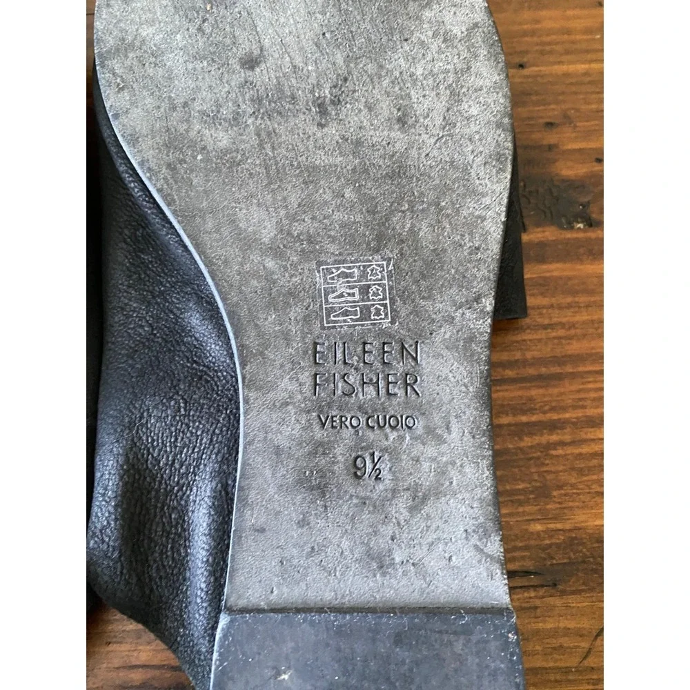 Eileen Fisher Black Leather Asymmetrical Slide Sandals Open Toe Flat 9.5 Italy